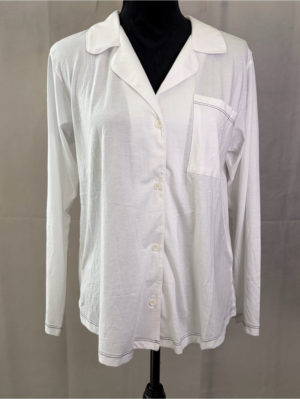 Eberjey White Long-Sleeve Button Pajama Top | Organic Pima Cotton